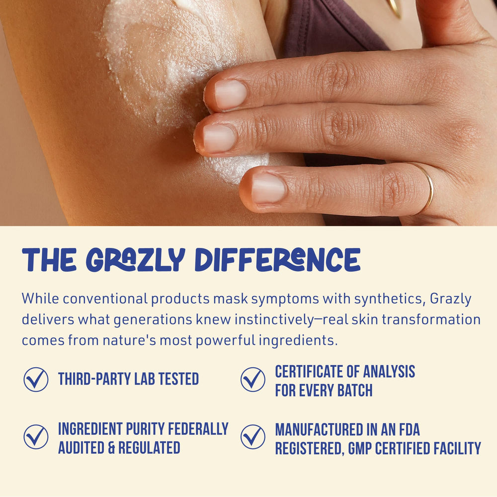 Grazly balm applied to elbow showing visible smoothing and hydration