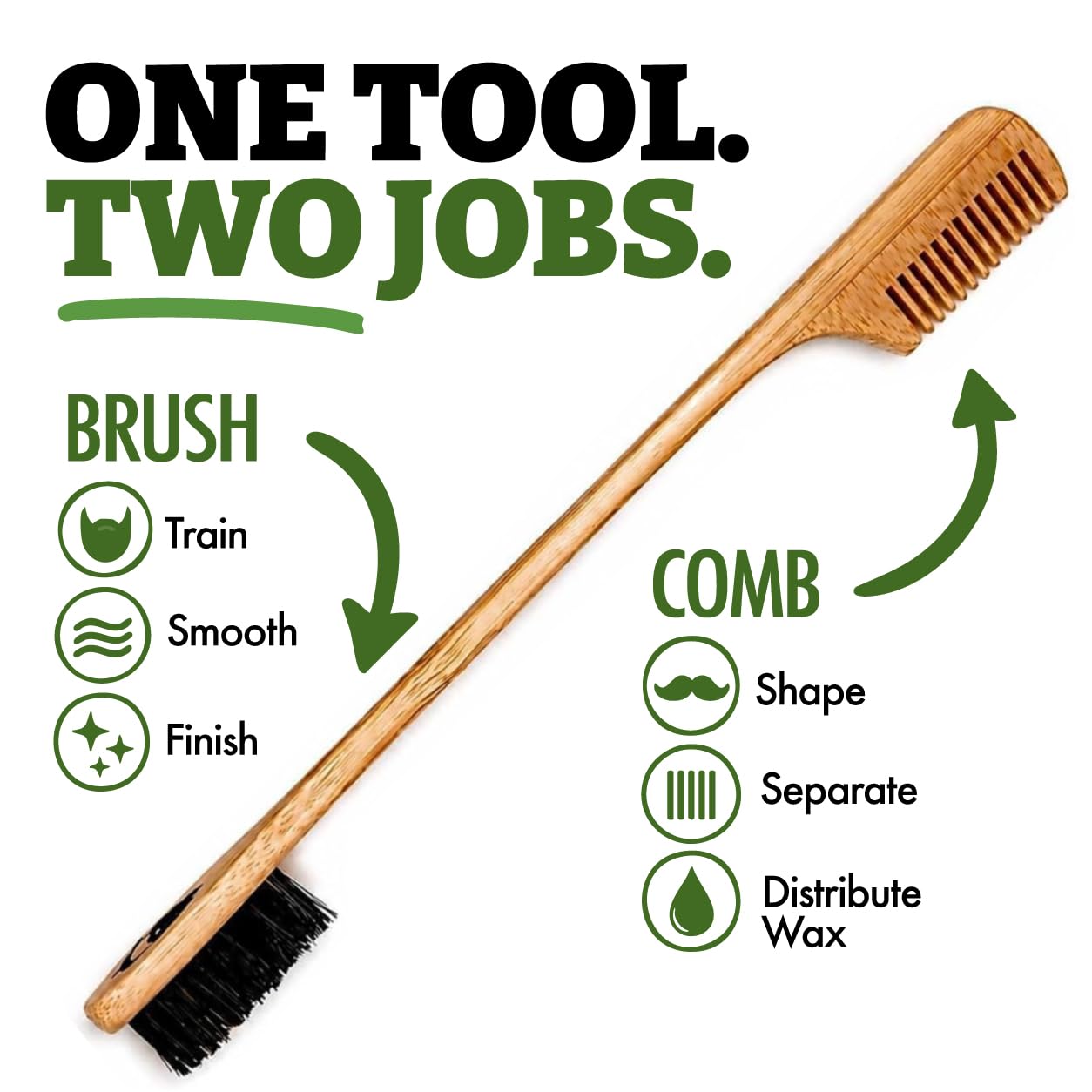 Green Beard Grmng close-up boar bristles smoothing hair naturally