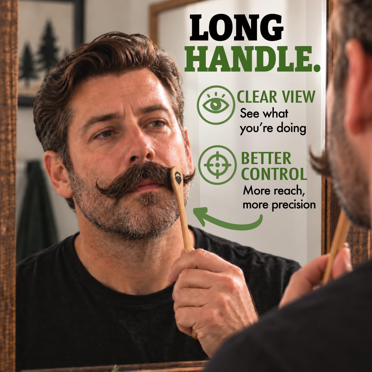Green Beard Grmng comb teeth and wood grain for gentle detangling
