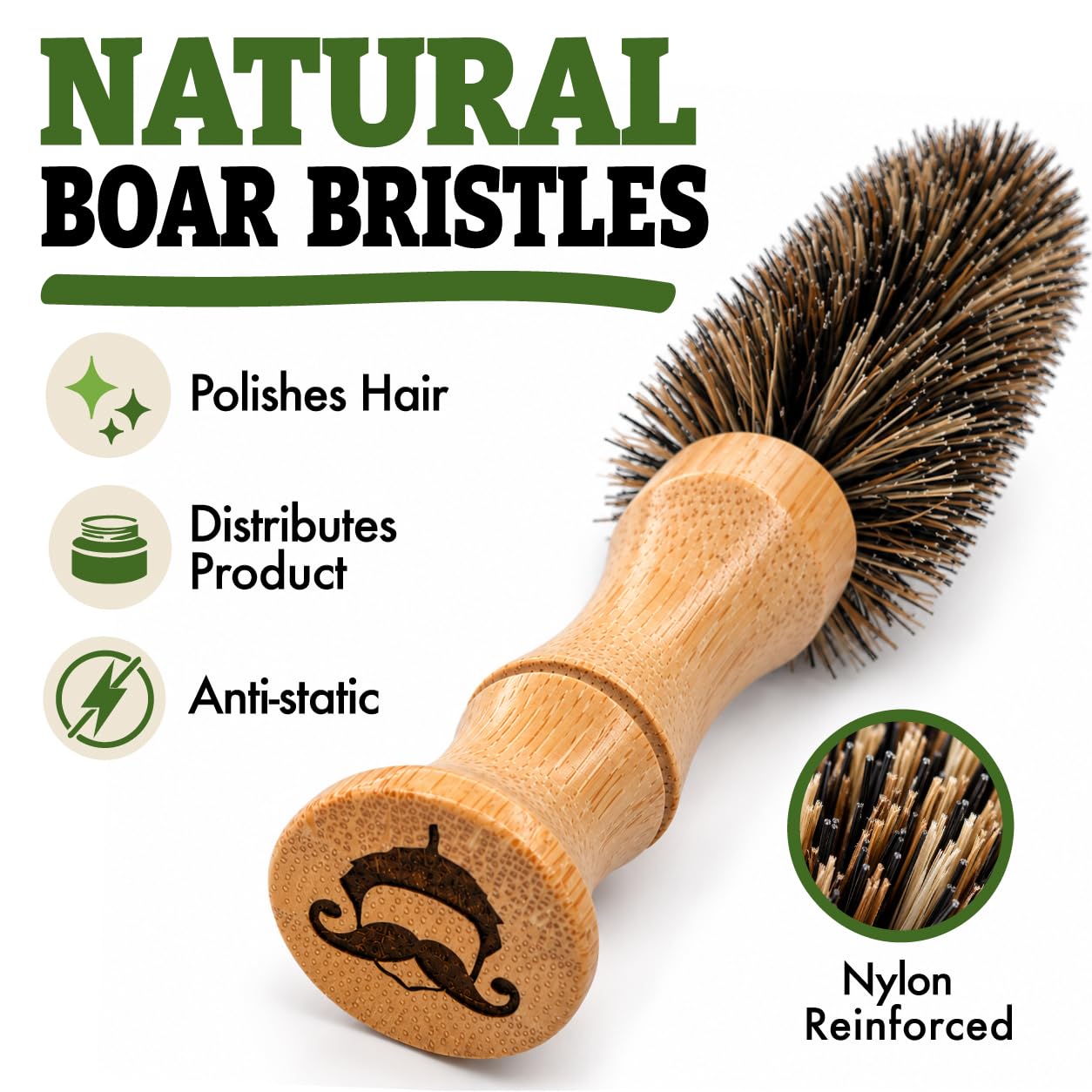 Green Beard Grmng brush in use shaping mustache for tidy edges and styling benefit