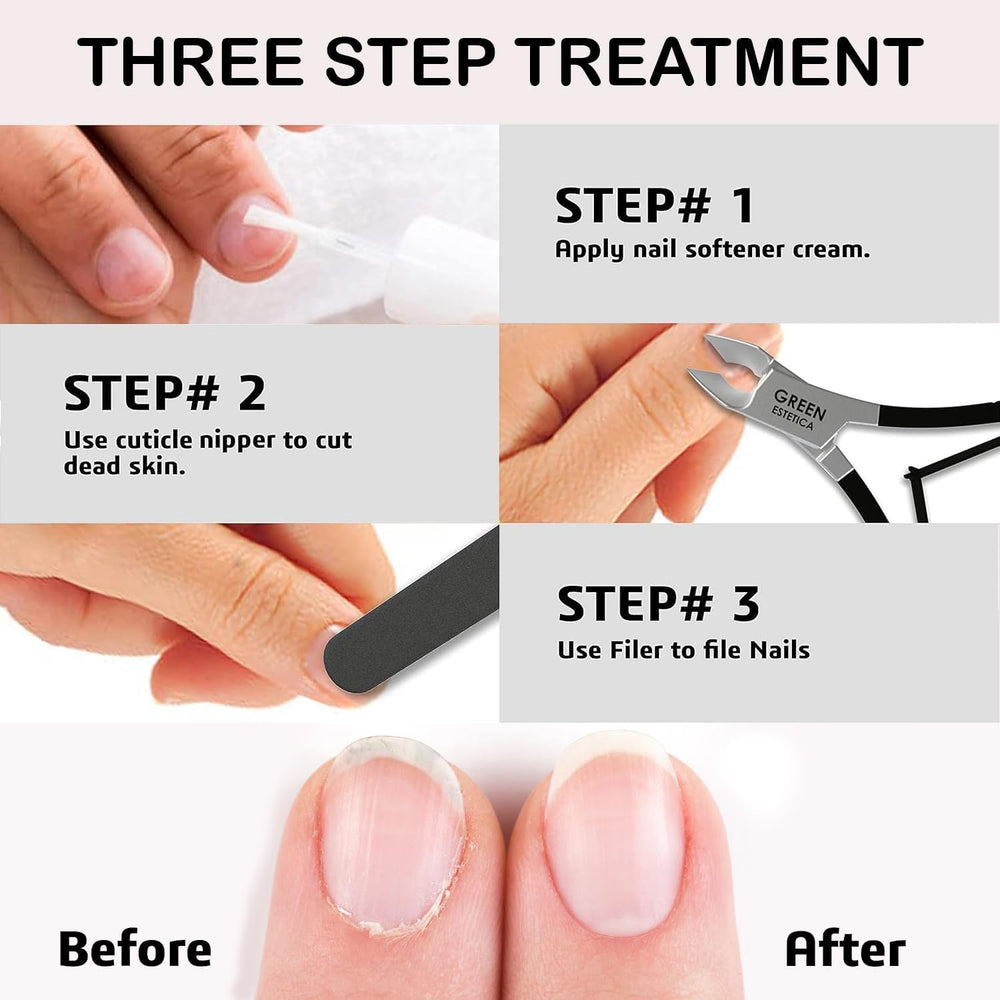 GREEN ESTETICA cuticle nipper staged on salon station to illustrate professional use and sterilizable construction