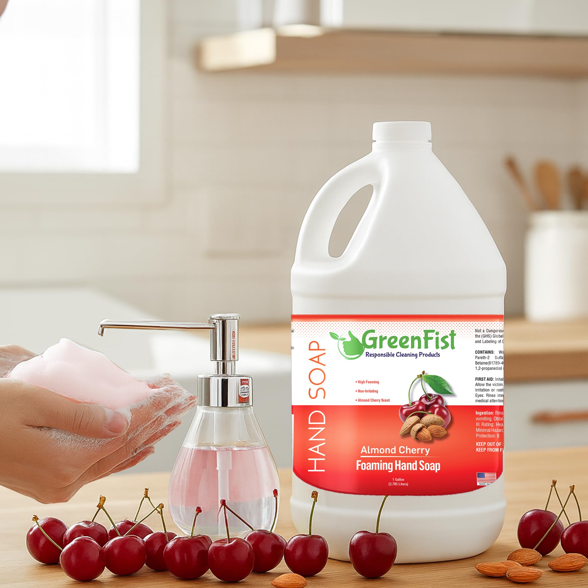 GreenFist almond cherry foamy texture demonstrating rich lather