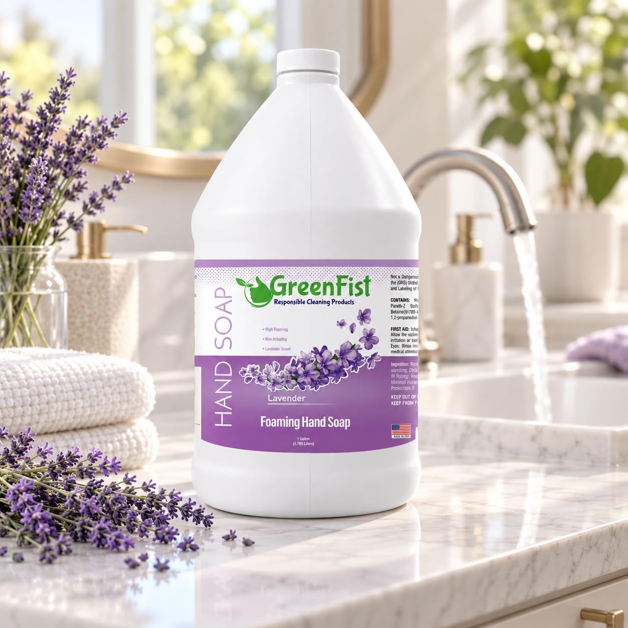 GreenFist lifestyle sink setup showing pleasant lavender scent experience