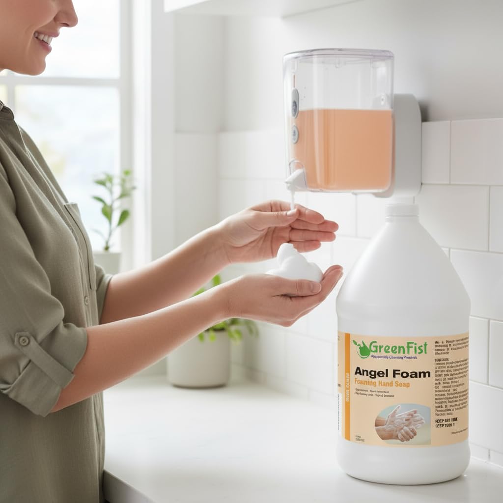 GreenFist refill used with a foaming dispenser demonstrating compatibility and convenience