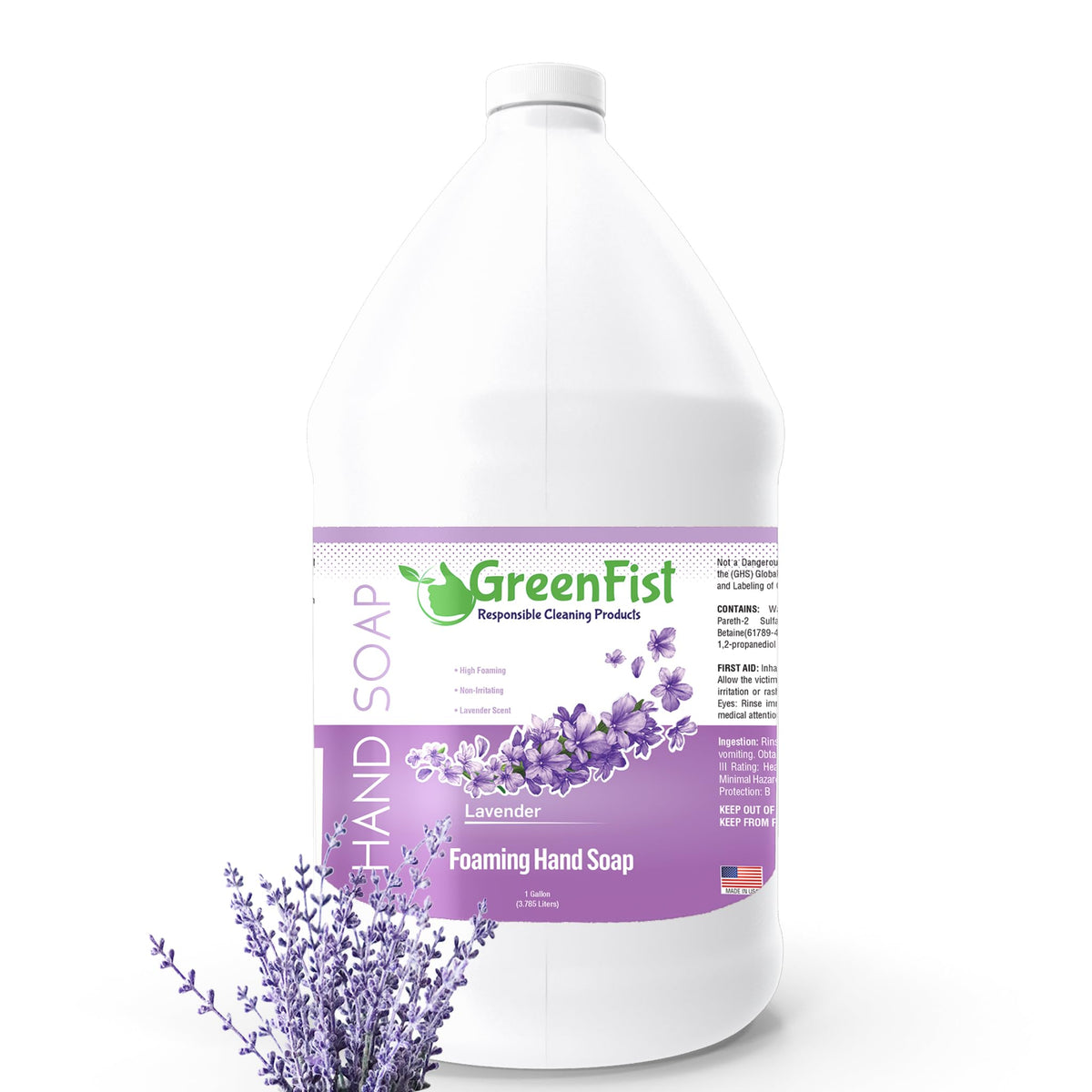 GreenFist gallon front packaging showing product and usage benefits