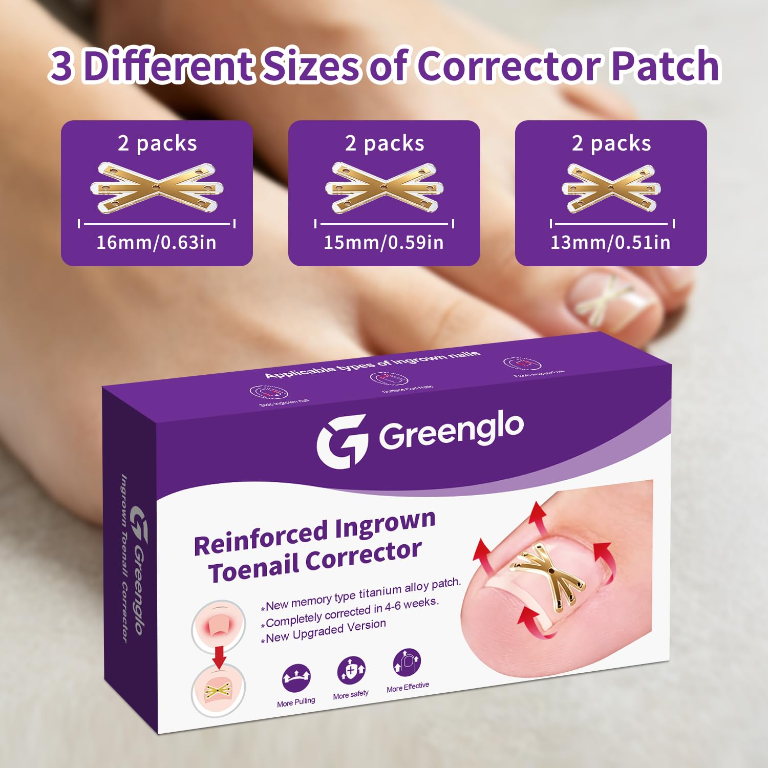 greenglo corrector applied on toe demonstrating comfortable daily use