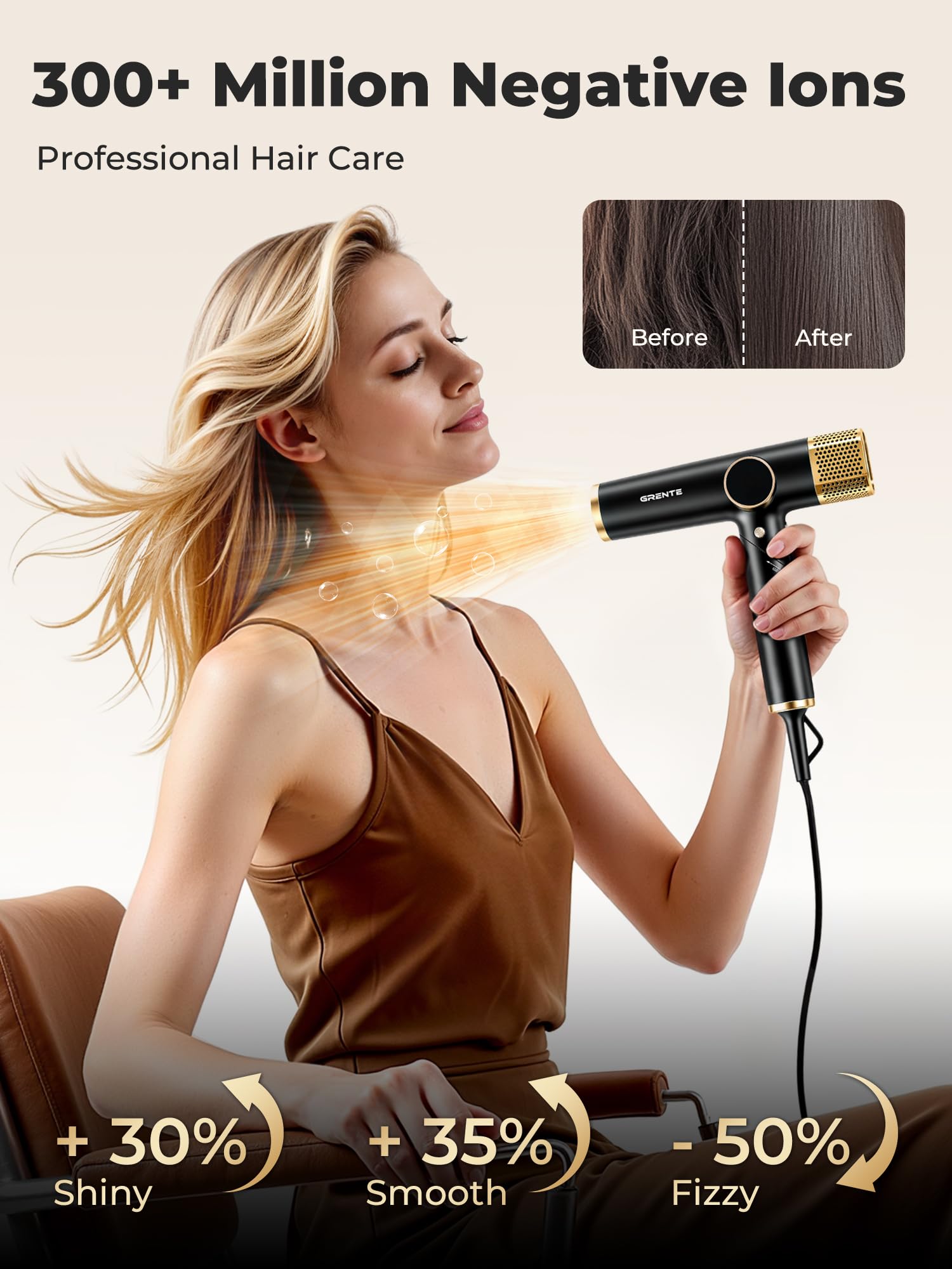Grente magnetic diffuser attached demonstrating faster curly styling