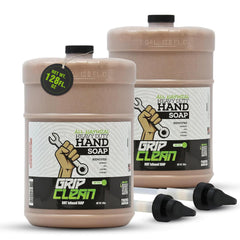 Grip Clean 2-gallon drum front label showing product identity and size, clear branding benefit