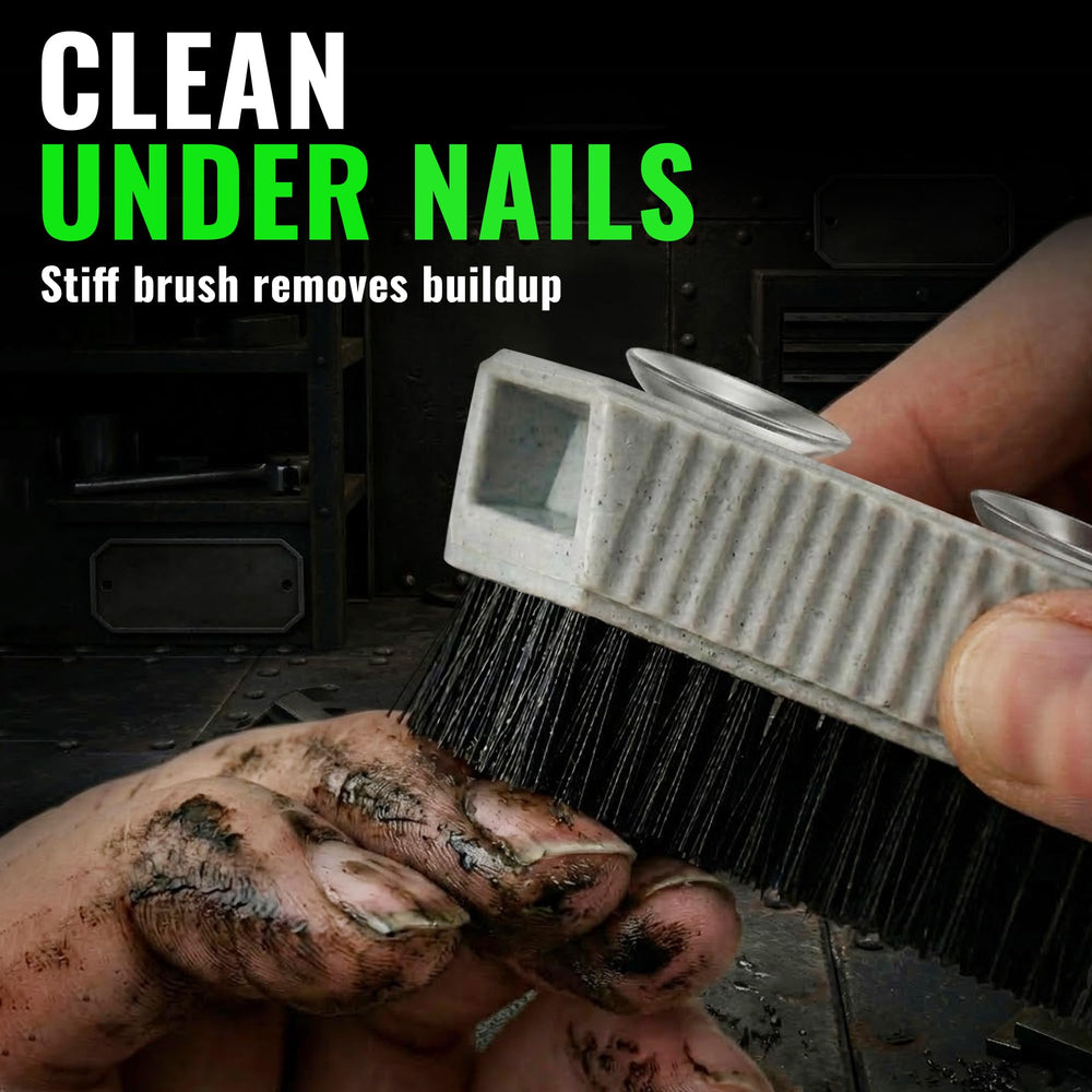 Grip Clean stiff-bristle nail brush detail for scrubbing under nails and cuticles