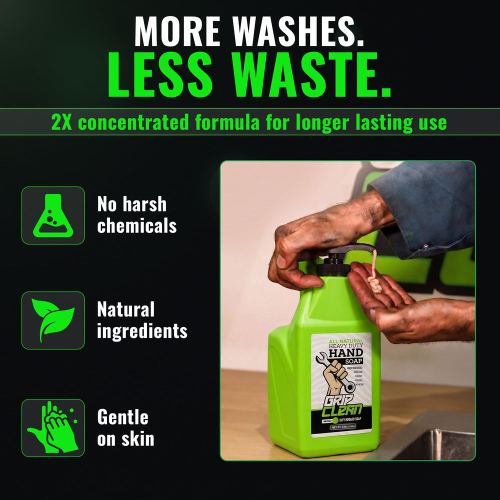 Grip Clean size comparison 64 oz bottle showing long-lasting supply