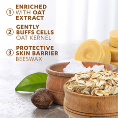 Grisi label close-up listing ingredients and oatmeal benefit for transparency