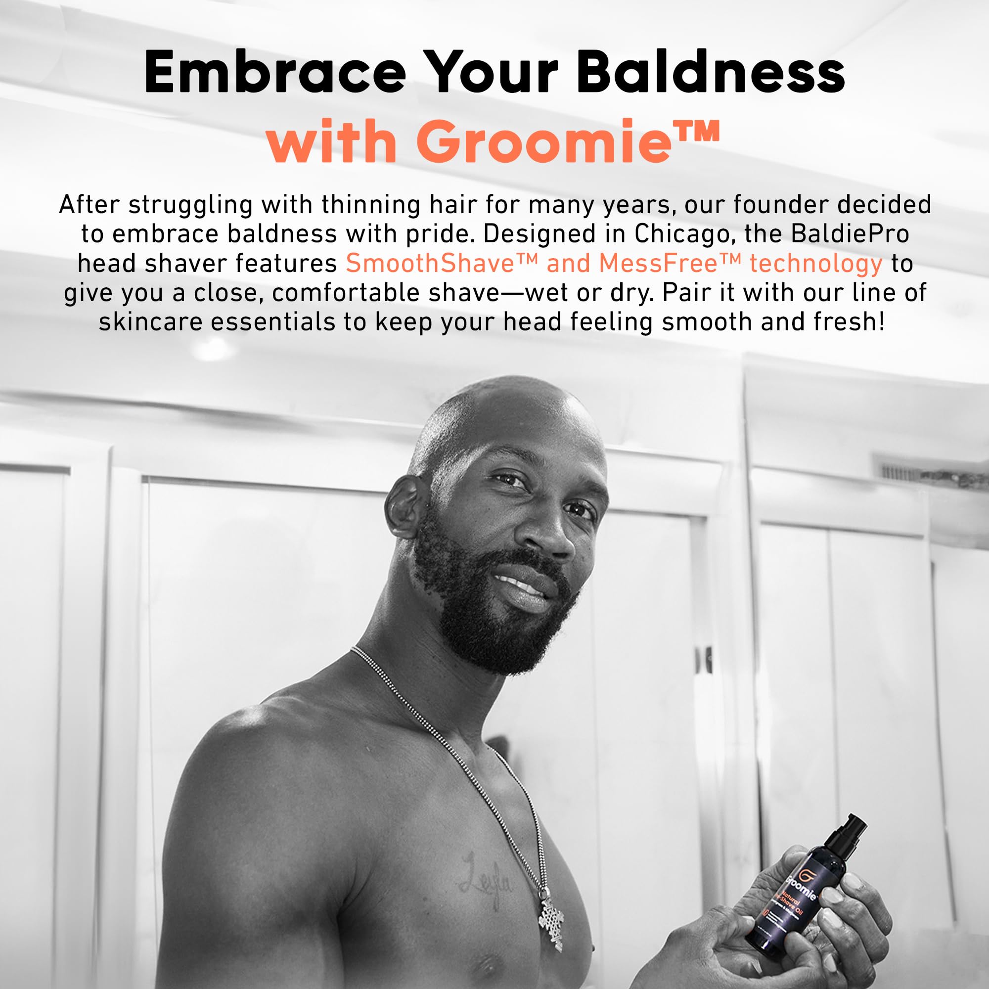 Groomie lifestyle in bathroom mirror portraying fresh morning grooming