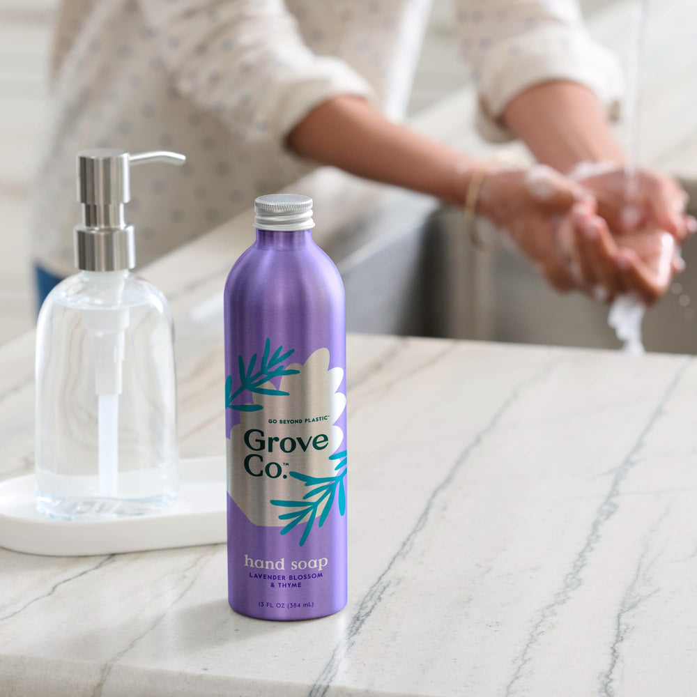 Grove Co. gel texture on a pump demonstrating creamy lather and gentle cleansing