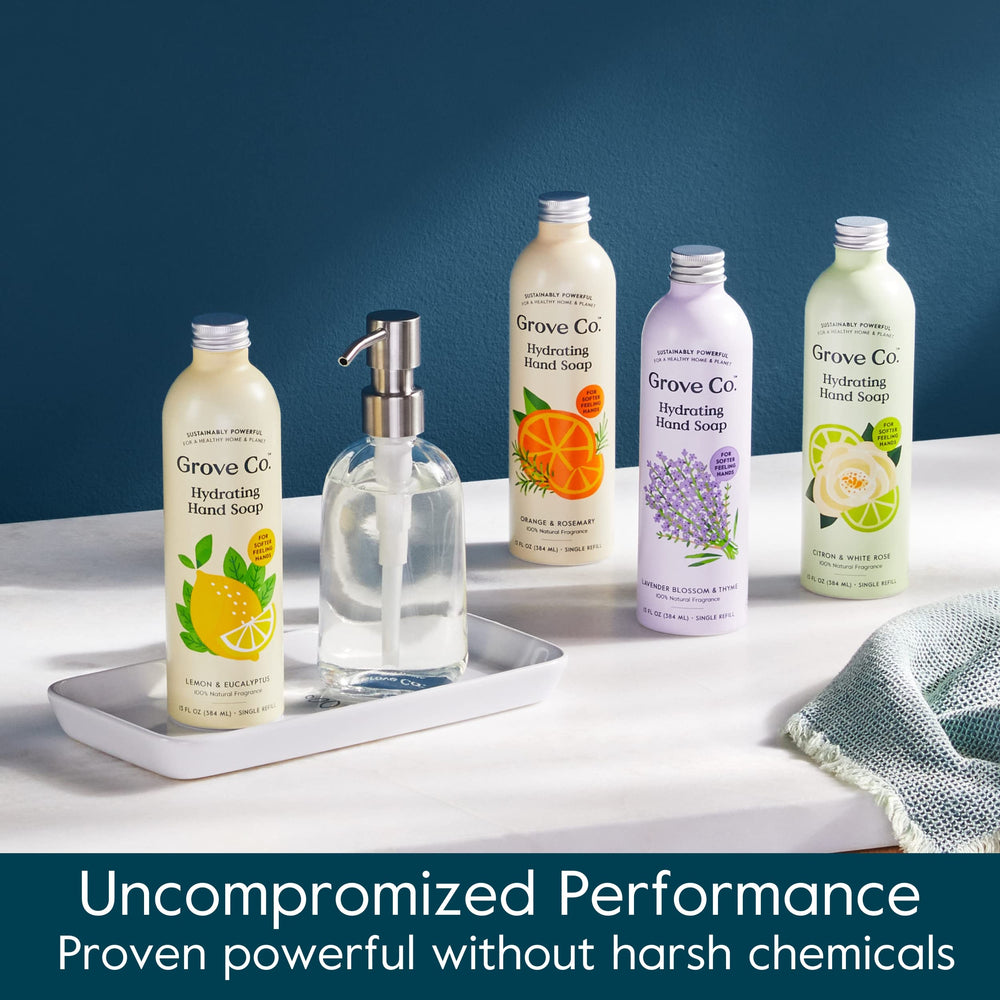 Grove Co. label close-up highlighting plant-based ingredients and natural fragrance benefit