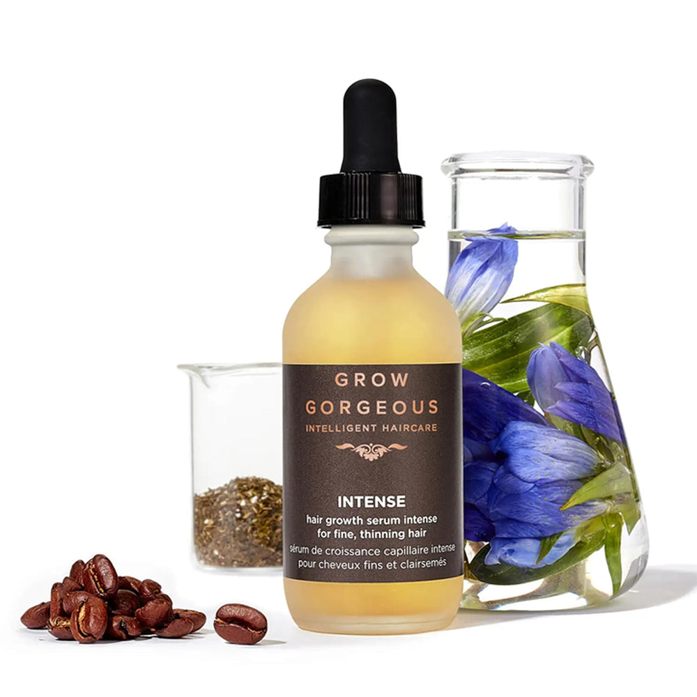 Grow Gorgeous key botanical ingredients flatlay showing natural extract benefits