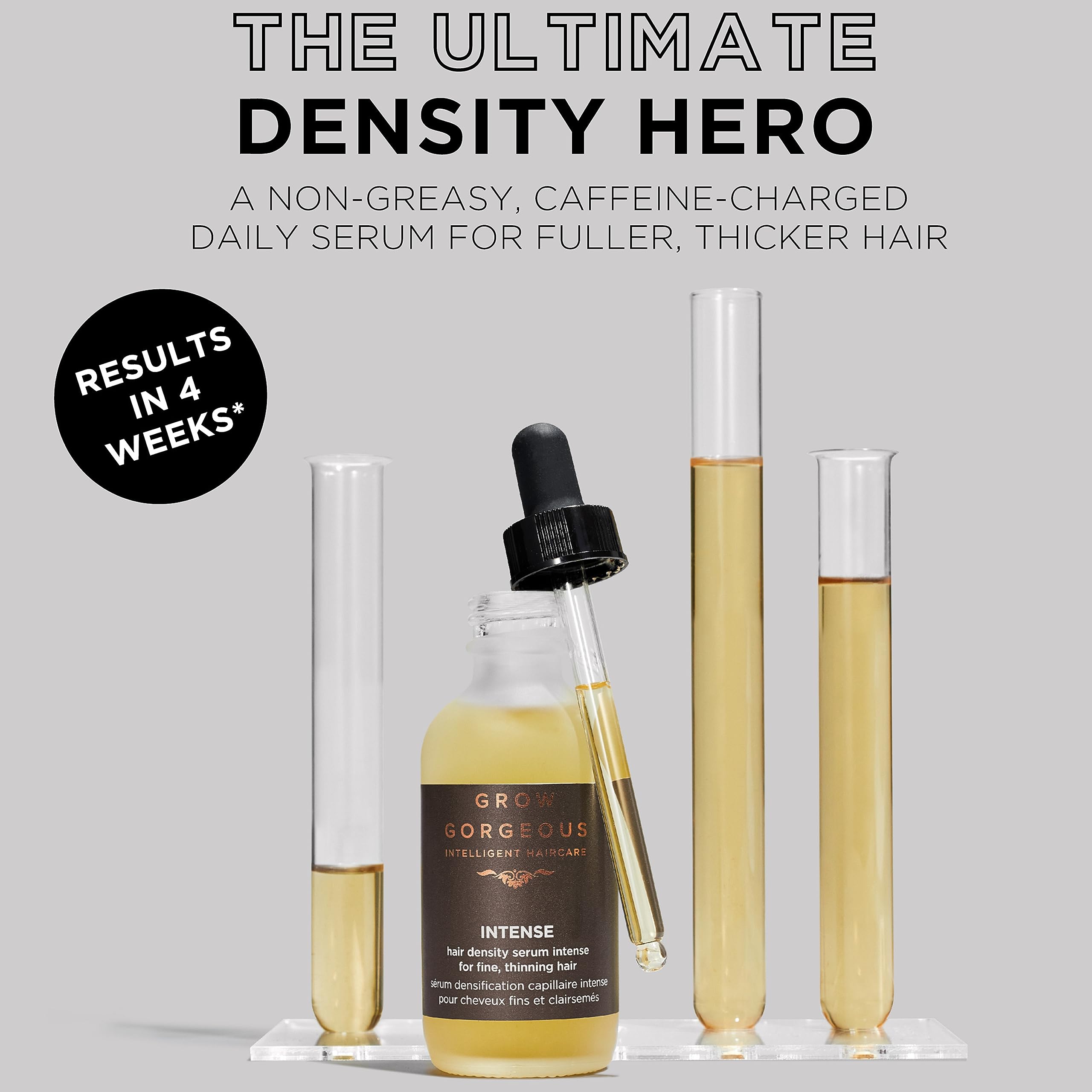 Grow Gorgeous serum texture close-up highlighting lightweight, non-greasy formula