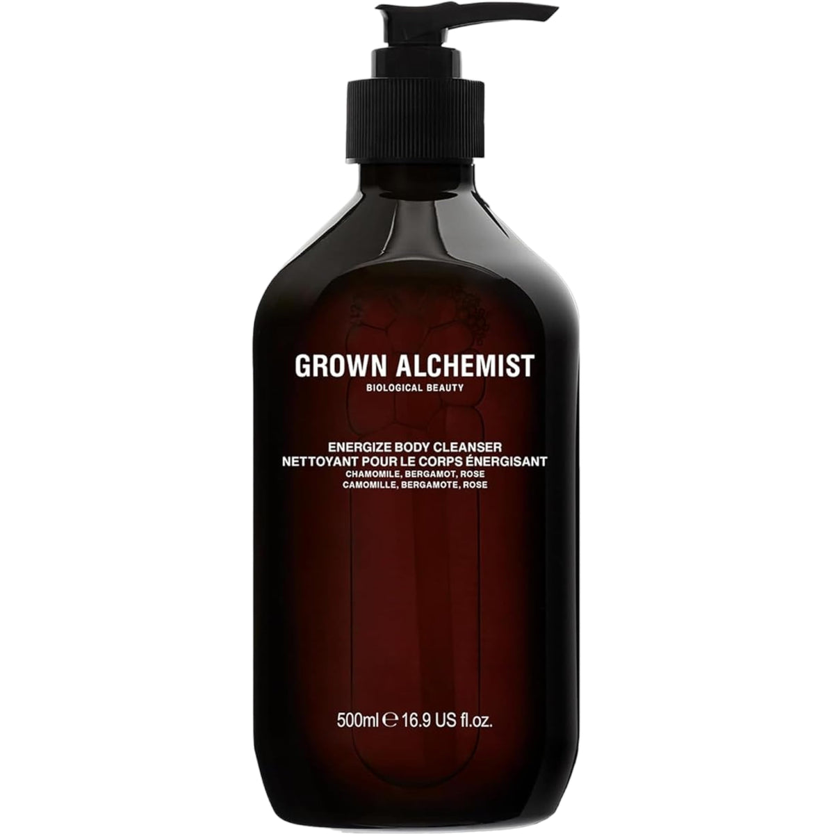 Grown Alchemist front packaging showing 500 ml bottle and clear branding benefit: recognizable premium cleanser