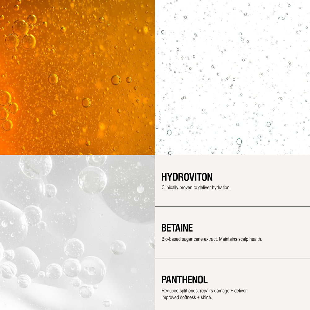Grown Alchemist shampoo texture close-up showing lightweight hydrating lather benefit