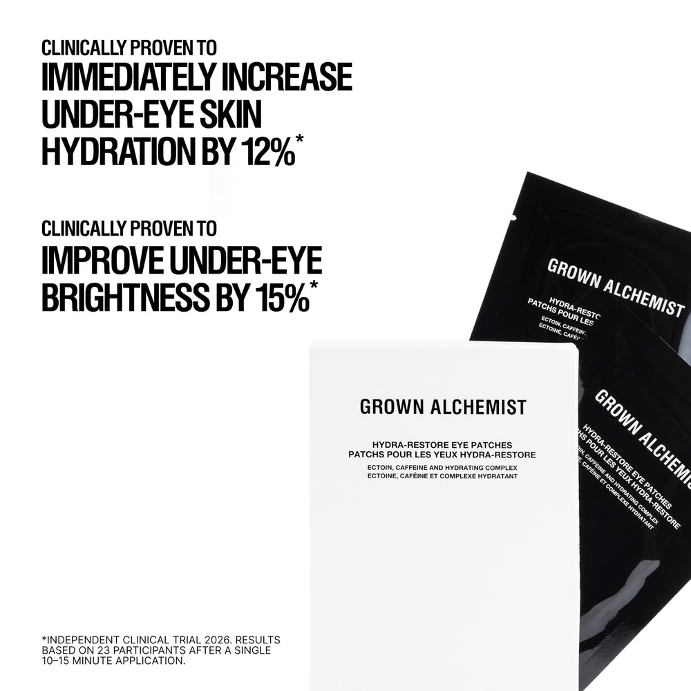 Grown Alchemist eye patch applied under-eye illustrating instant refresh