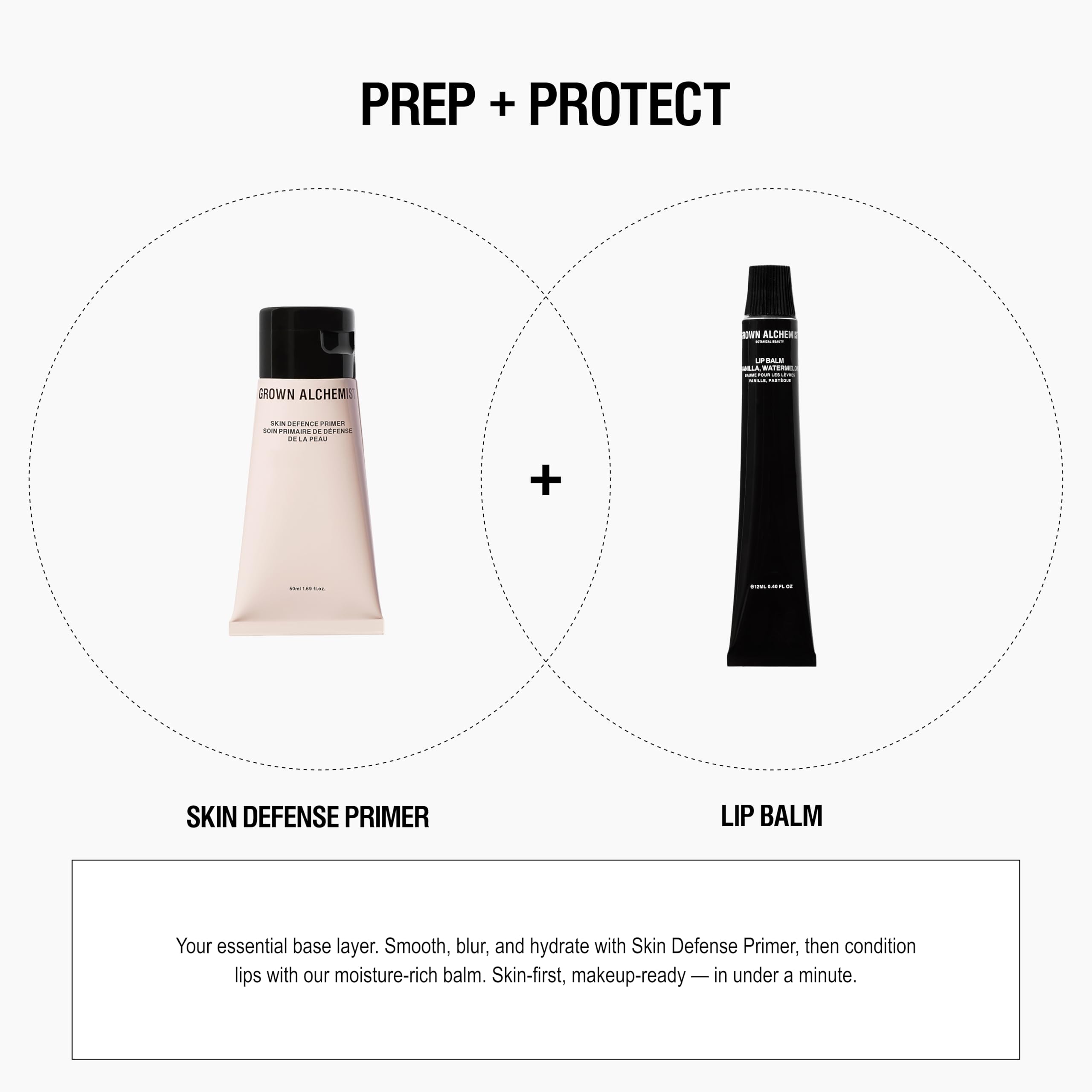 Grown Alchemist primer on vanity with mirror illustrating effortless daily routine