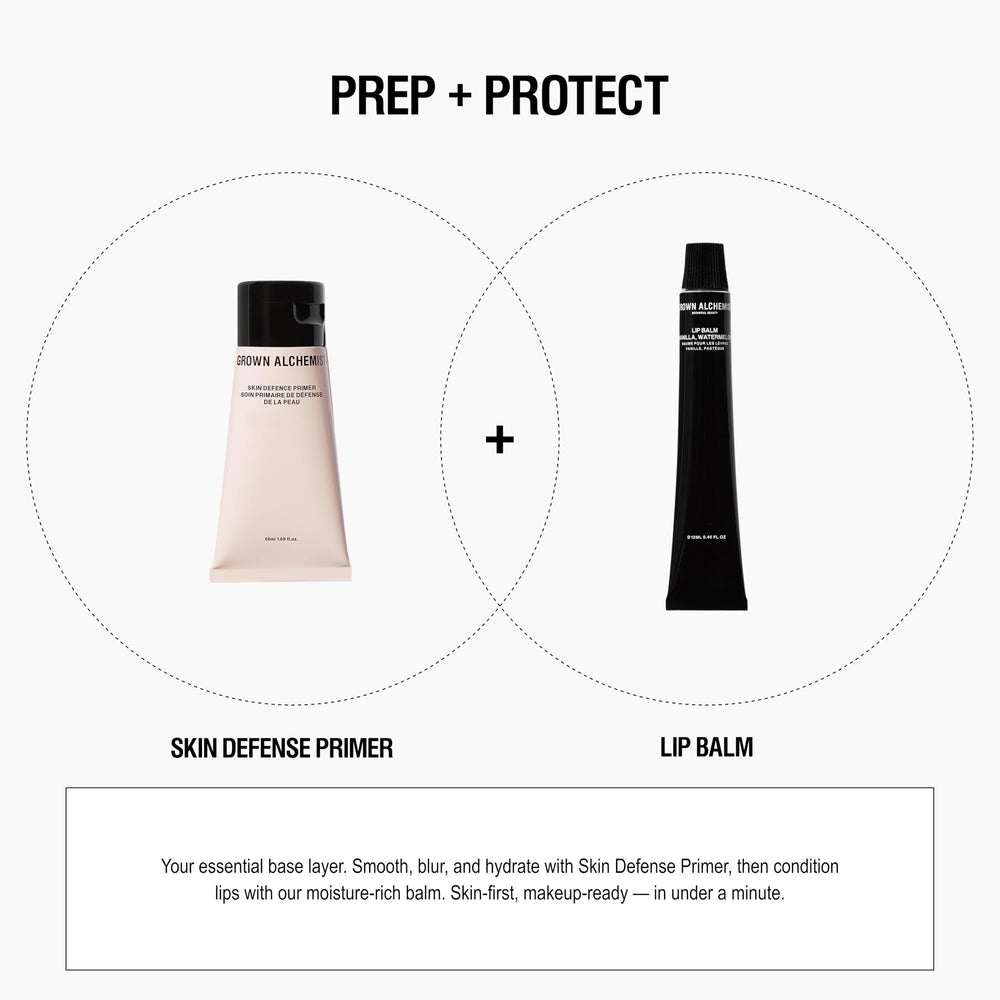Grown Alchemist primer on vanity with mirror illustrating effortless daily routine