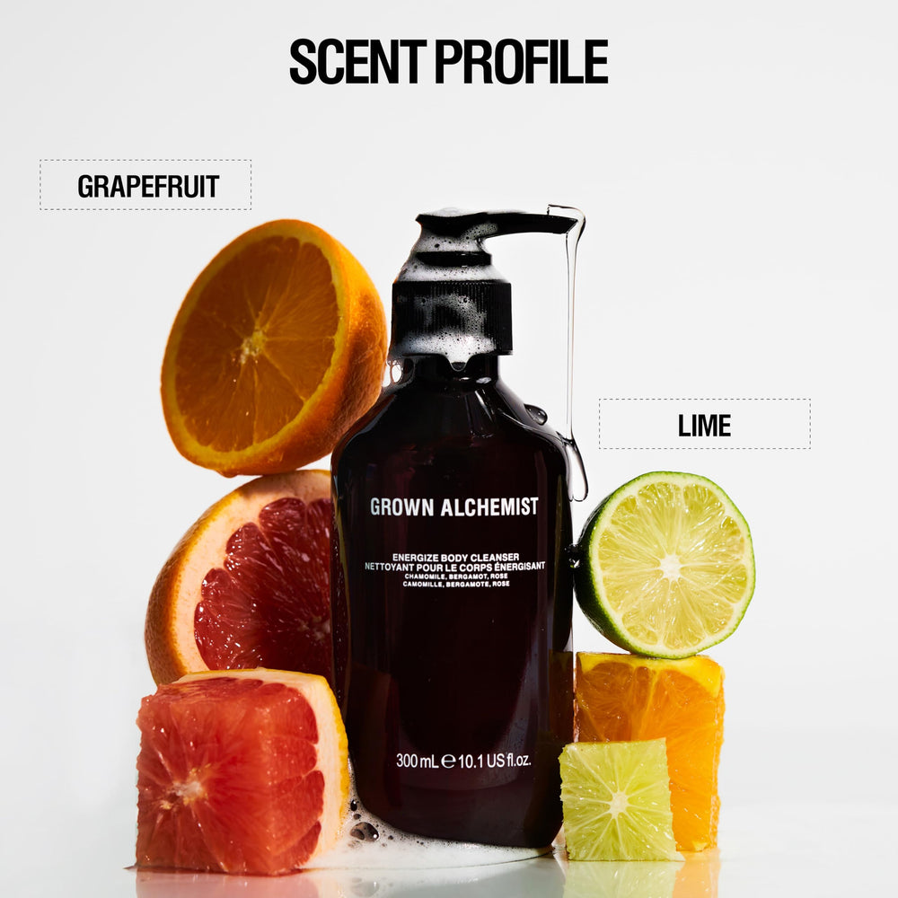 Grown Alchemist 500 ml bottle beside common items for scale showing generous size benefit