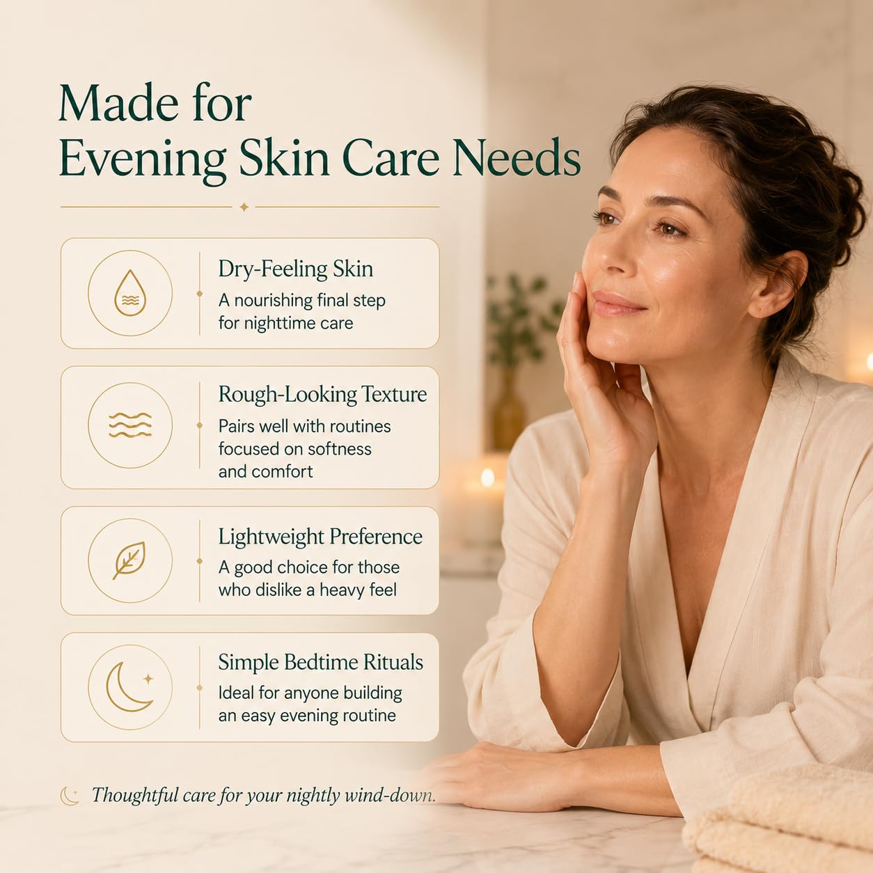 GRUNSIFY applied to face during evening routine demonstrating smooth coverage