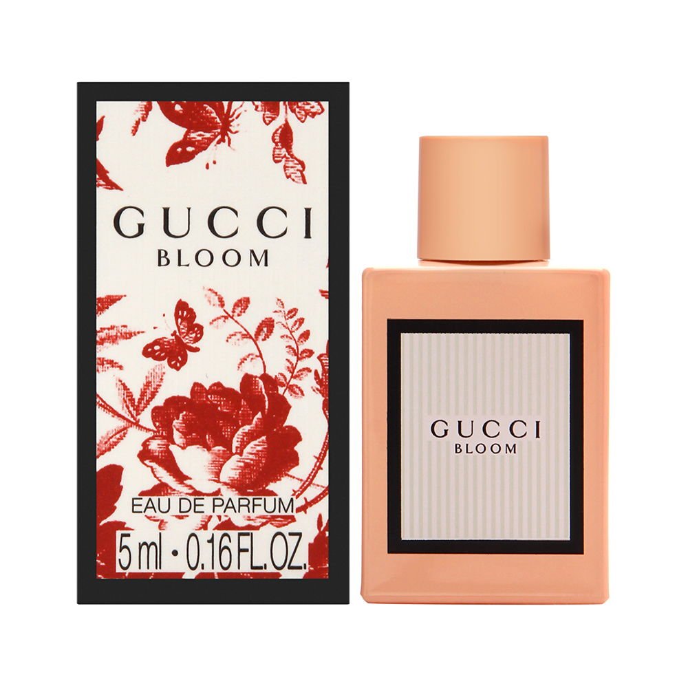 Gucci Bloom mini front packaging shows brand and portable design benefit