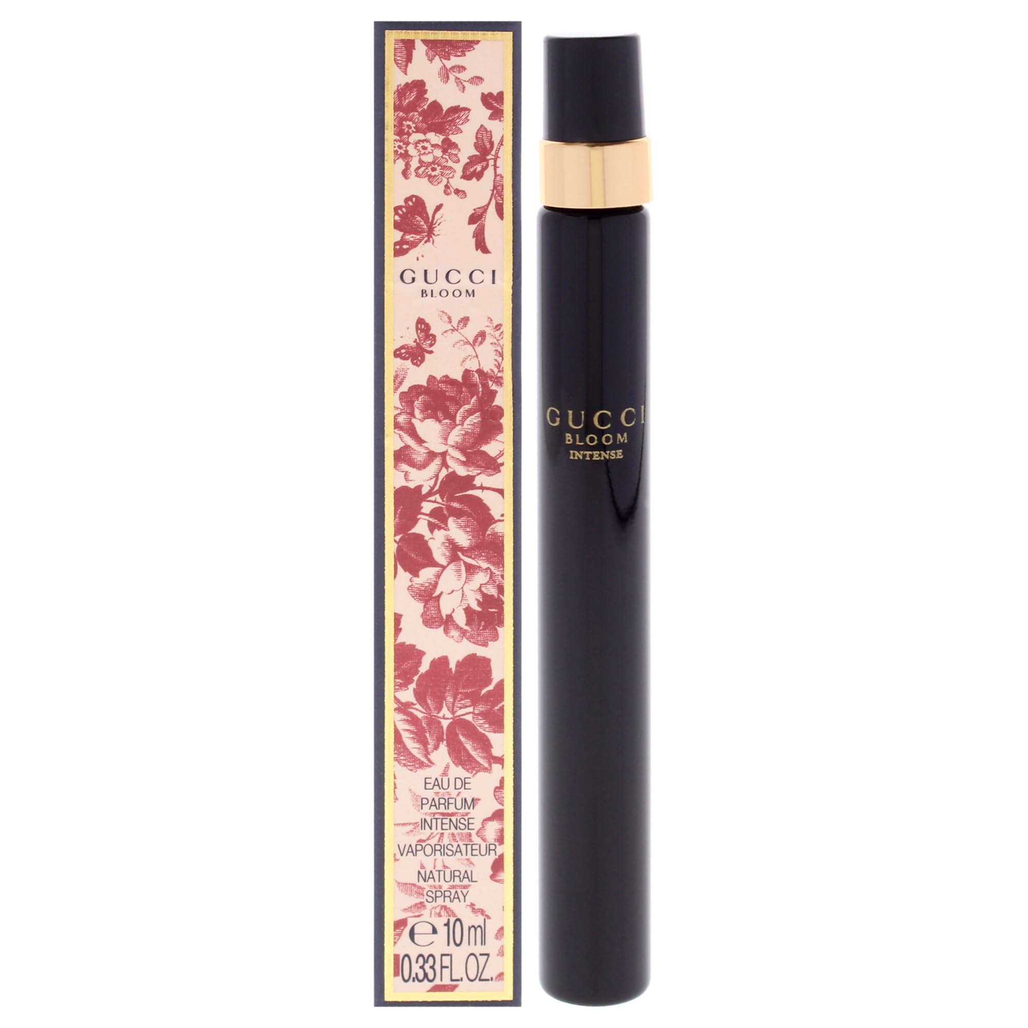 Gucci Bloom Intense front bottle view showing elegant travel-ready design and luxury