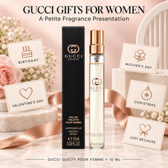 Gucci Guilty atomizer side profile emphasizing slim pen shape for easy carrying