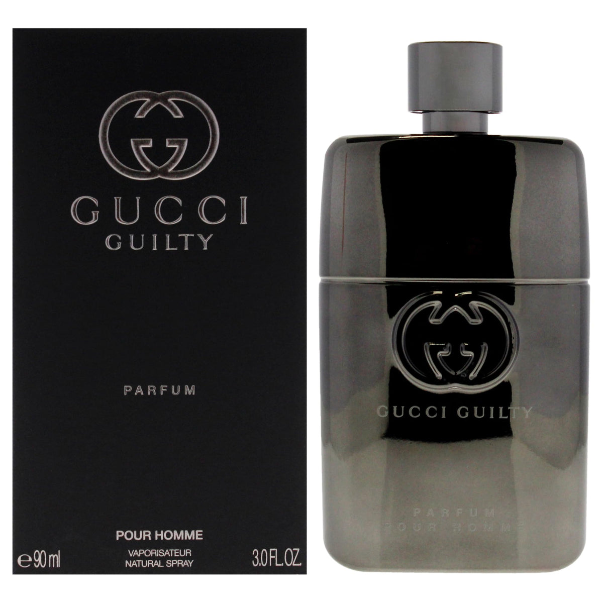 Gucci bottle front view showing Guilty fragrance and luxury appeal