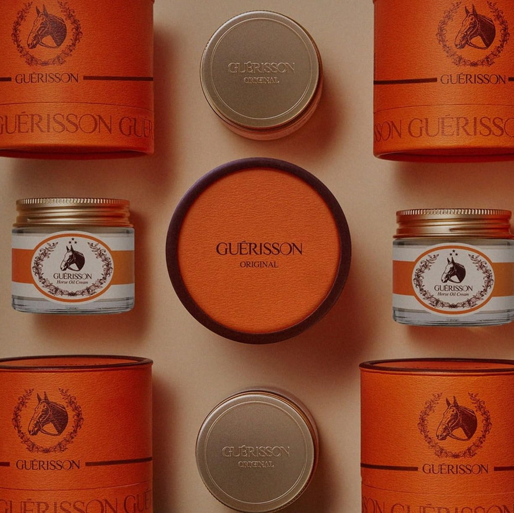 GUERISSON jar next to common items showing 70g travel-friendly size