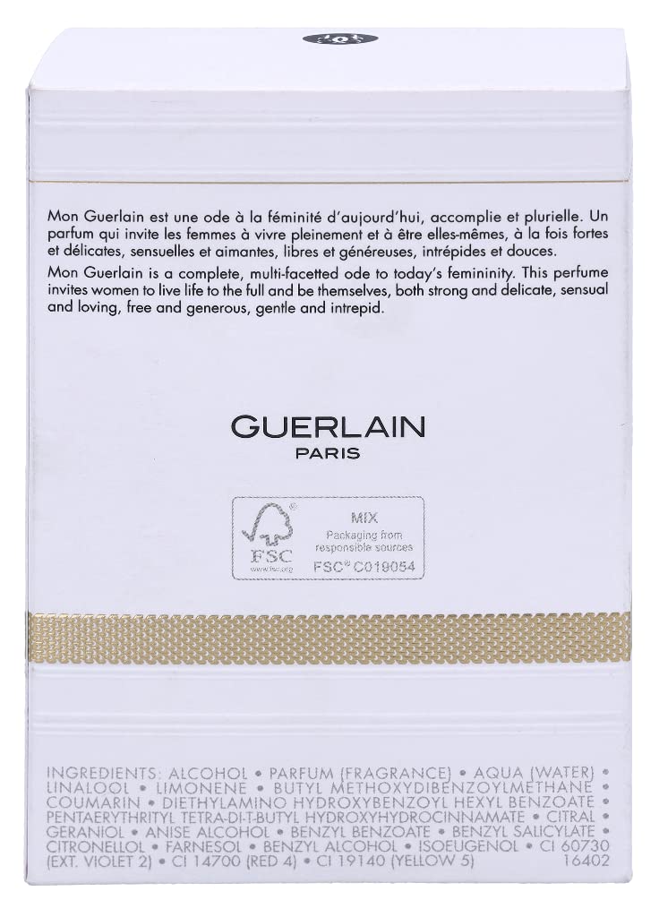Guerlain Mon Guerlain label and cap detail highlighting premium branding and finish