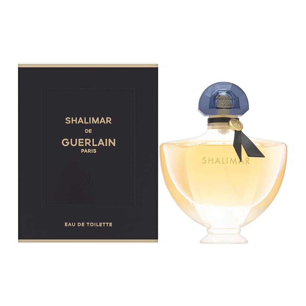 Guerlain Shalimar front spray bottle showing elegant packaging and classic appeal