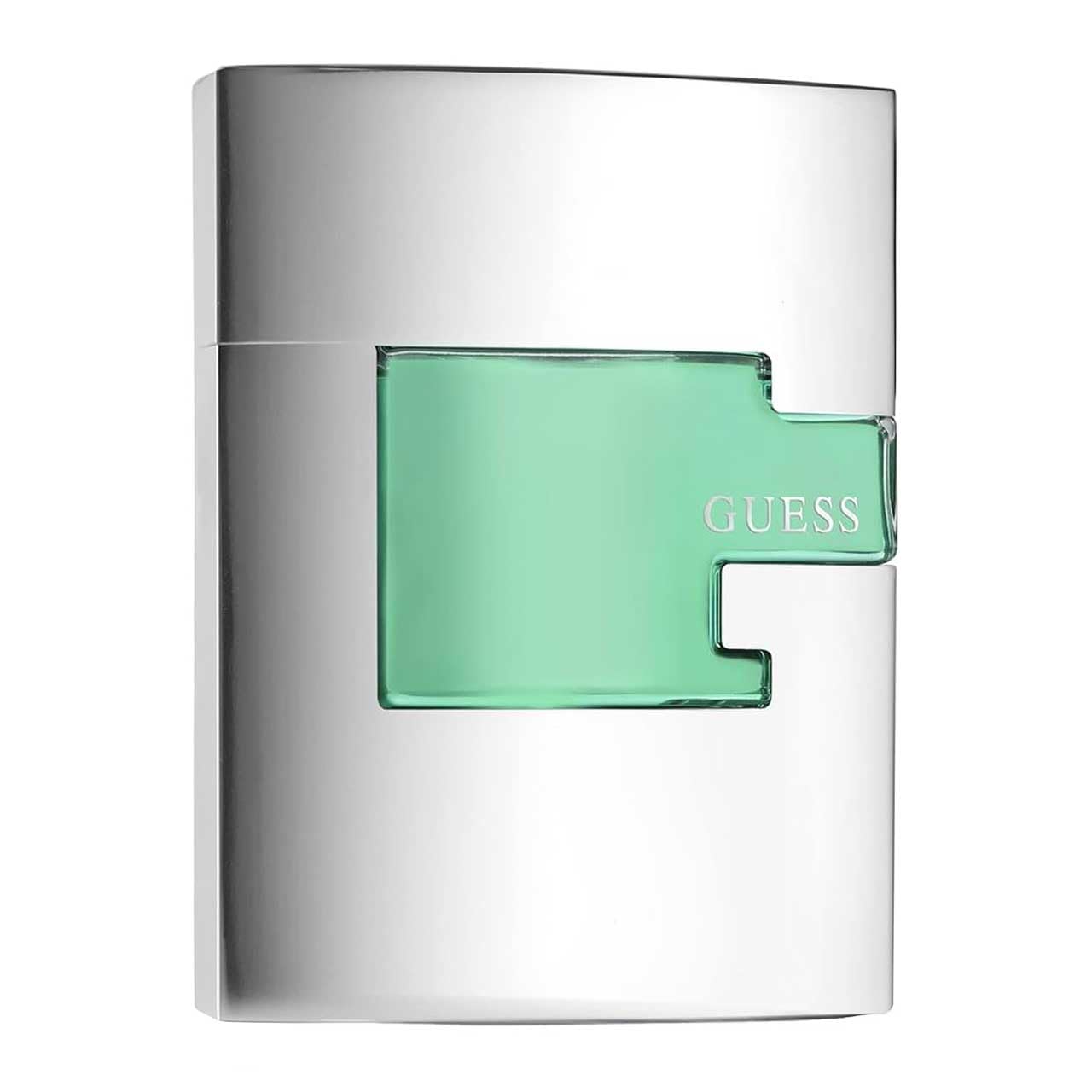 GUESS bottle close-up showing glass texture and label, emphasizing premium finish