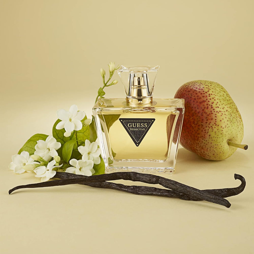 GUESS Seductive Noir bottle close-up highlighting label and textured cap for luxurious detail