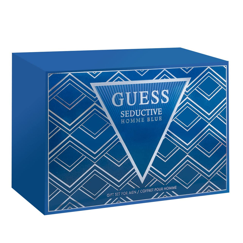 GUESS Seductive Homme Blue set in travel pouch on luggage, convenient packing benefit
