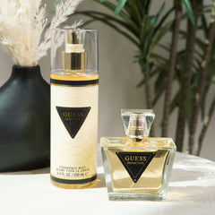 GUESS label detail showing brand wording and upscale finish