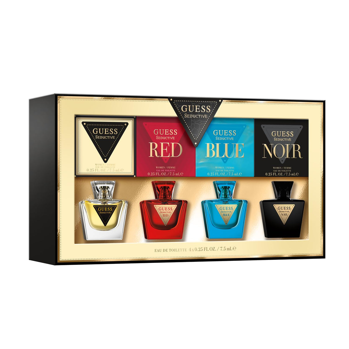 GUESS Seductive mini set front packaging showing four bottles and brand, perfect for gifting
