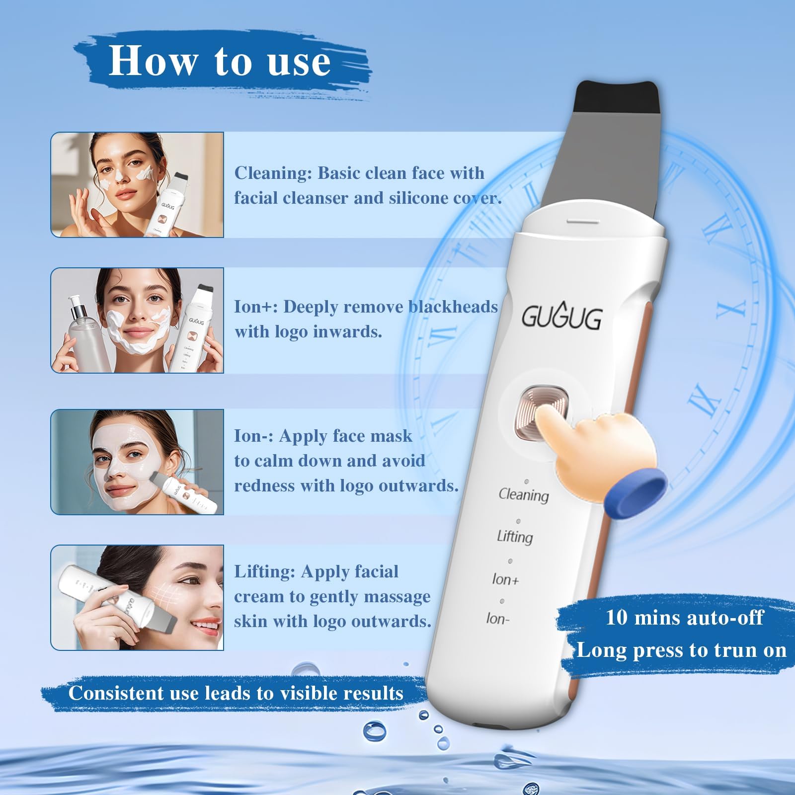 GUGUG placed on bathroom vanity demonstrating convenient at-home use