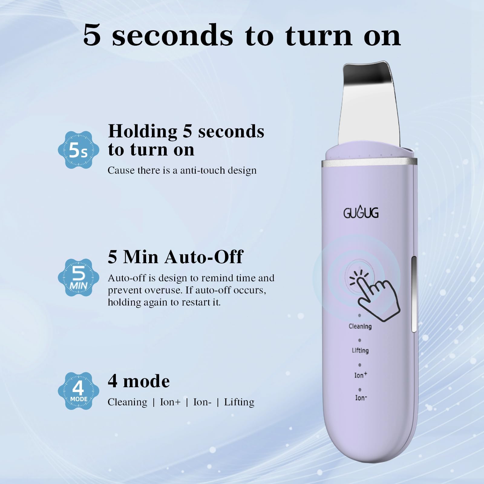 GUGUG charging port and base showing rechargeable convenience and safety