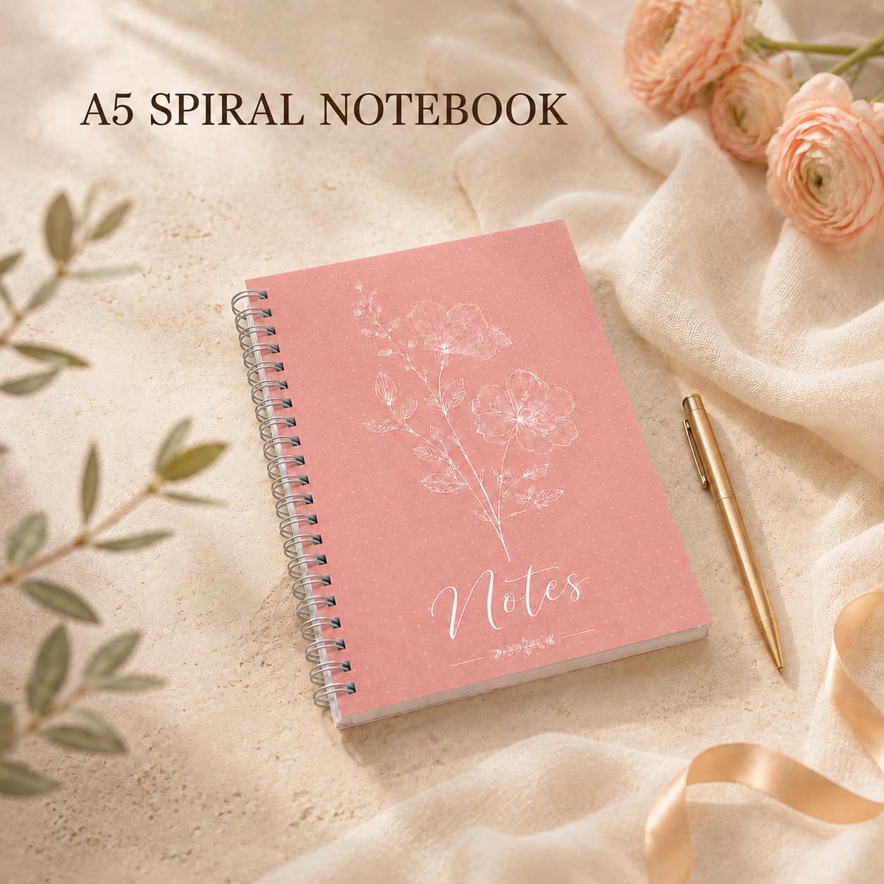 Gumry floral notebook beside greeting card ready for personal messages