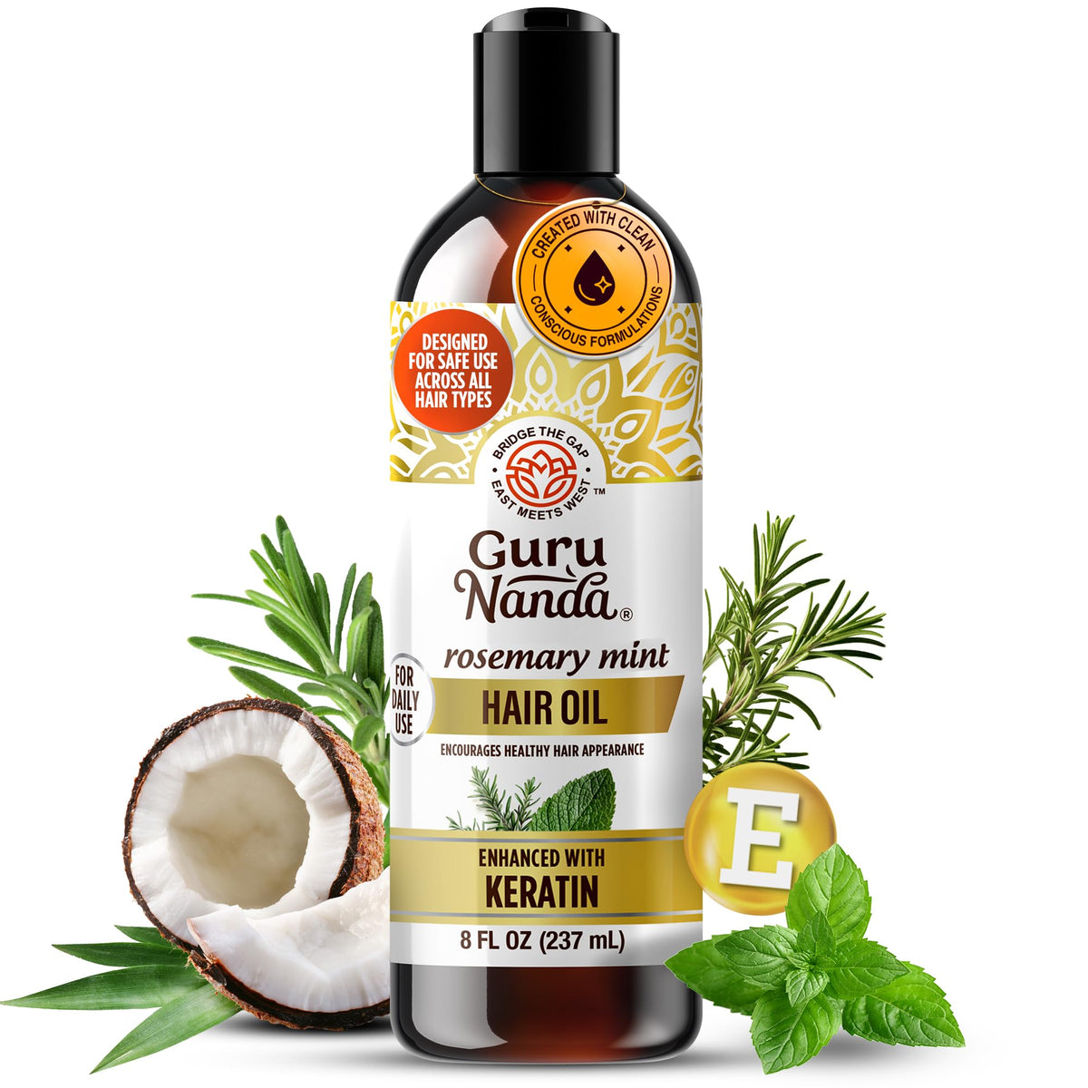 GuruNanda front bottle view showing label and natural formulation benefits
