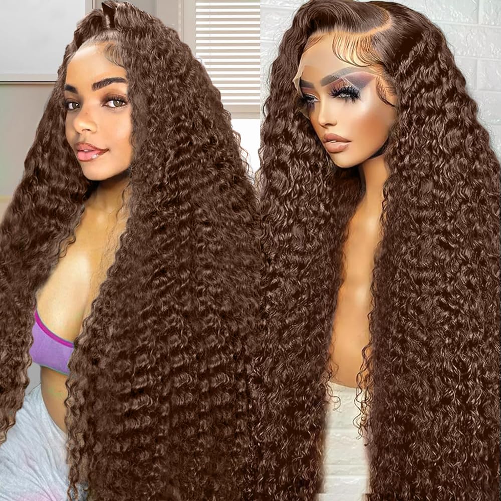 GXTKI front view chocolate brown wig showing natural hairline and benefit of realism