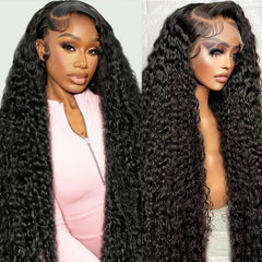 GYAJEP front view of 34-inch lace front wig showing natural hairline and volume benefits