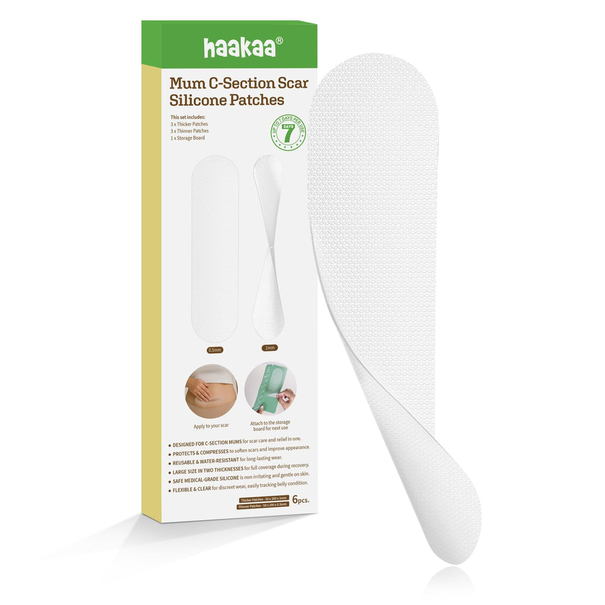 haakaa front packaging showing reusable scar strips and benefits