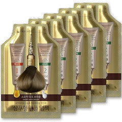 HAARAZ front packaging showing five sachets and Natural Brown shade benefits