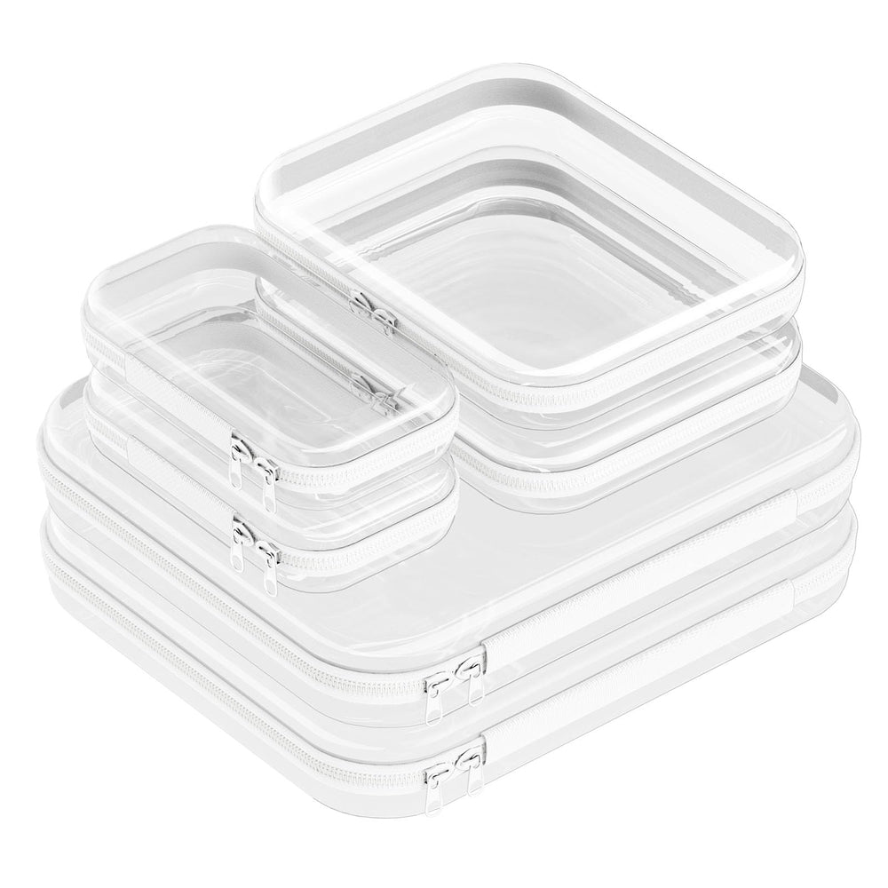 habgp front packaging showing six clear hard shell zipper cases for organized travel