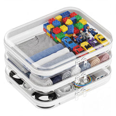 habgp front view of three clear hard shell cases showing organized benefits
