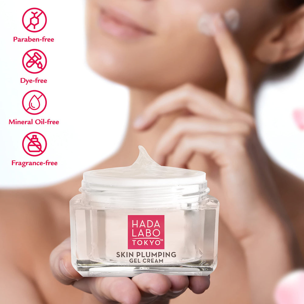 Small amount smoothed on skin highlighting Hada Labo Tokyo non-greasy finish